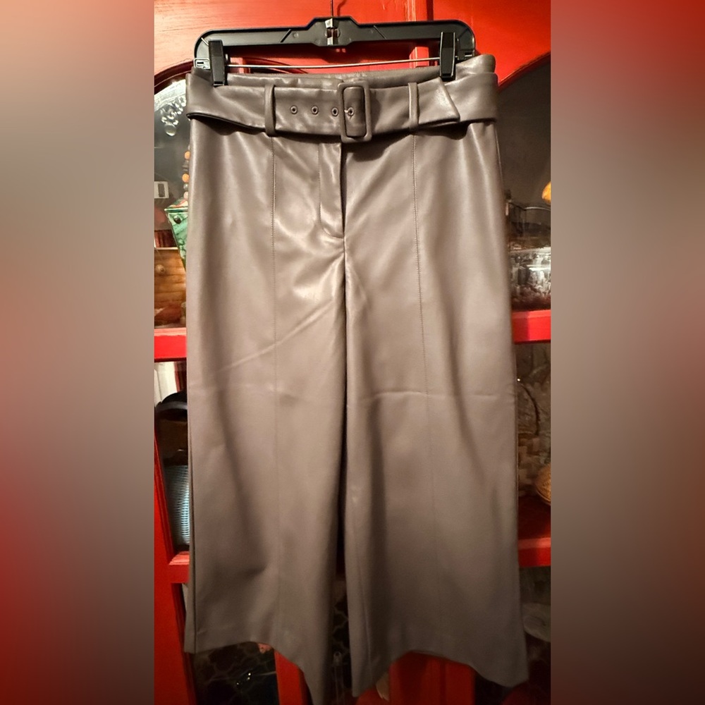 Ann Taylor Faux Leather Cropped Wide-Leg Pants in Charcoal